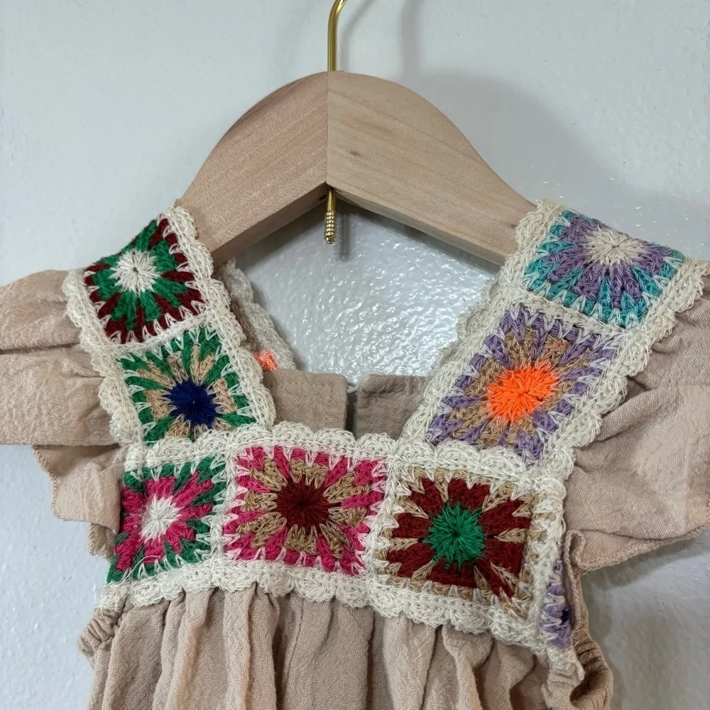 Rayon Crochet Granny Square Baby Romper 6-9M
